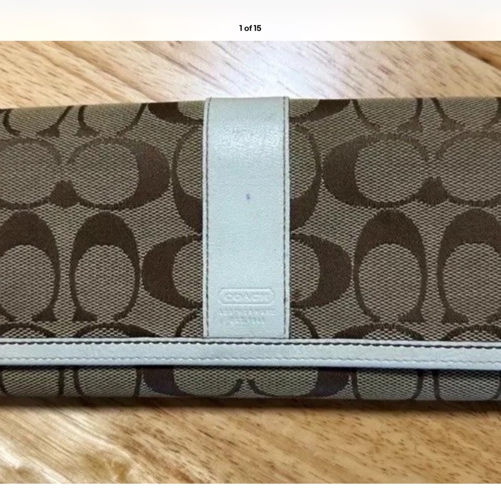 Coach Women’s Wallet, Brown Signature C Fabric,Cream Leather, Very Worn, Genuine